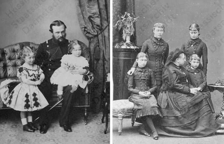 Элла и Алекс со отцом, Великий герцогом Людвигом IV и с бабушкой, королевой Викторией