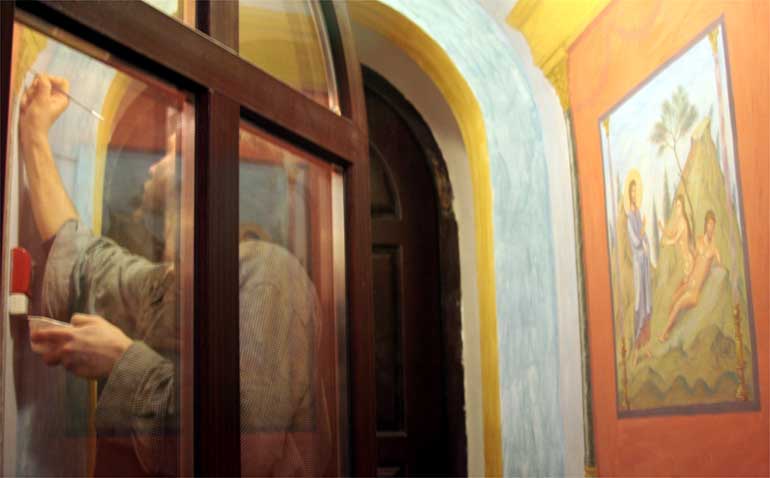 Создание фрески «Сотворение Евы» напротив композиции «Сотворение Адама» в притворе Храма Св. Елисаветы